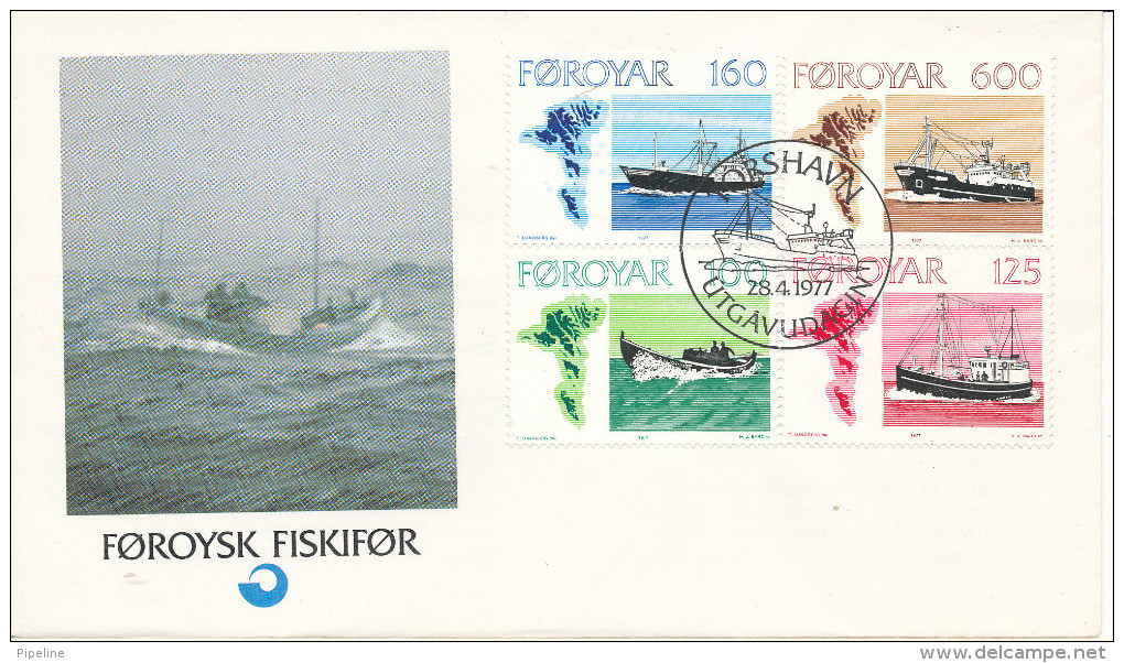 Faroe Islands FDC 28-4-1977 Complete Set Of 4 Fishing Vessels With Cachet - Faroe Islands