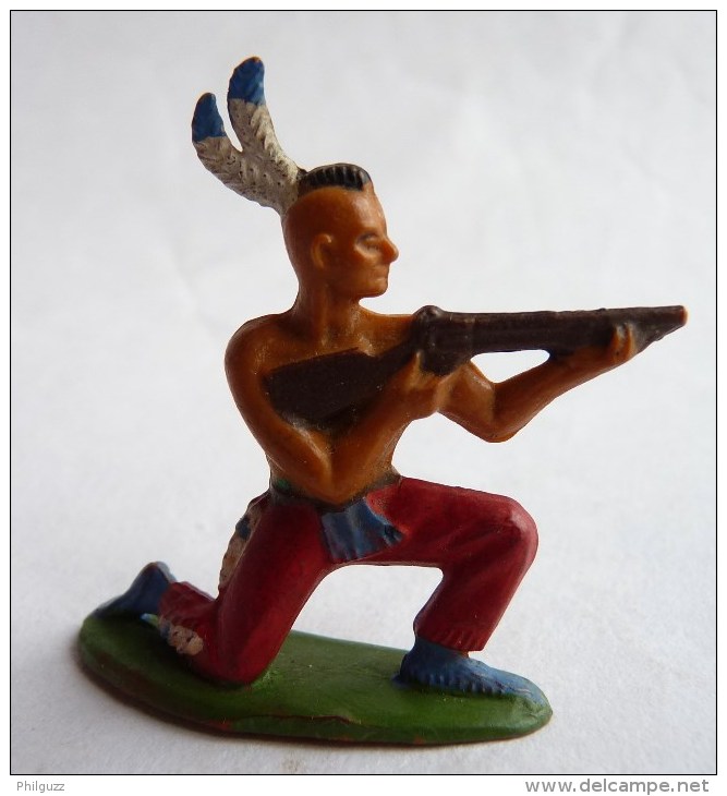 FIGURINE STARLUX  1957 INDIEN 142 -  TIREUR FUSIL A GENOUX 1 Incomplet MC Socle Rond - Starlux