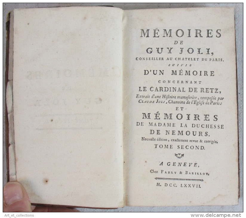 Mémoires De GUY JOLI & Mémoires De Md. Duchesse De NEMOURS / Genève 1777 - 1701-1800