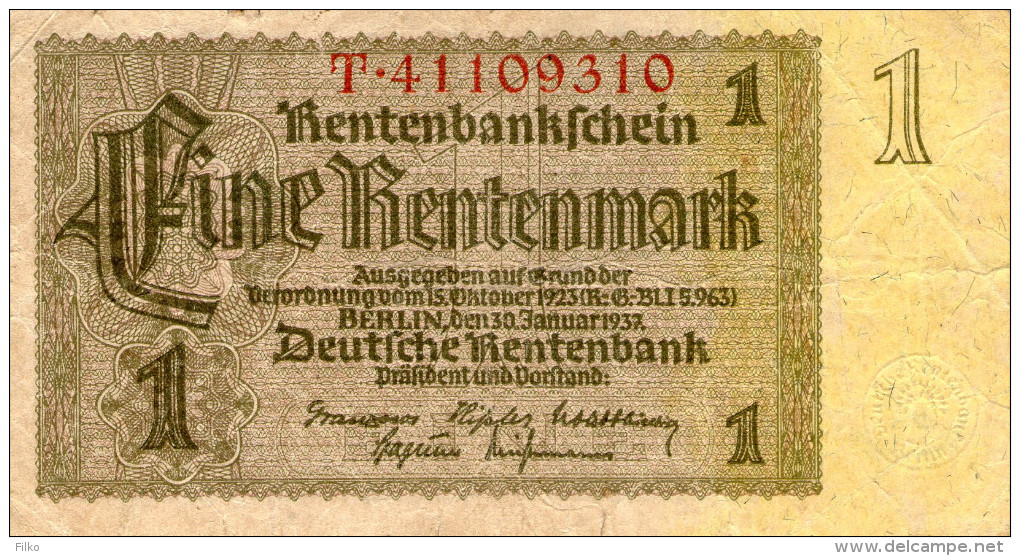 Germany,1 Rentenmark,Berlin,30.01.1 937,P.173 B,used,see Scan - Other & Unclassified