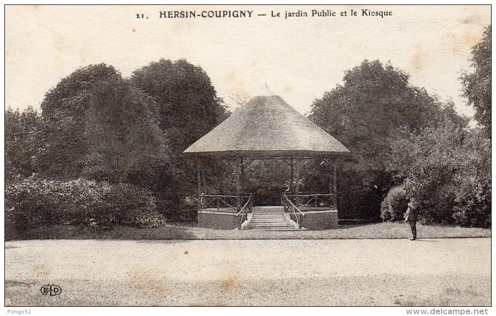 Cpa 1914,  HERSIN COUPIGNY, Pas De Calais, Le Jardin Public Et Le Kiosque  (33.20) - Autres & Non Classés