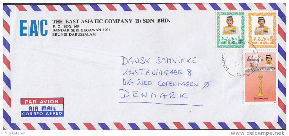 Brunei  Airmail Par Avion EAST ASIATIC COMPANY, DARUSSALAM 1989 Cover To Denmark Lampong Candle Stick - Brunei (1984-...)