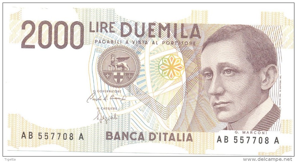 ITALIA BANCONOTA DA LIRE 2000  MARCONI SERIE AB 557708 A   FDS - 2000 Lire