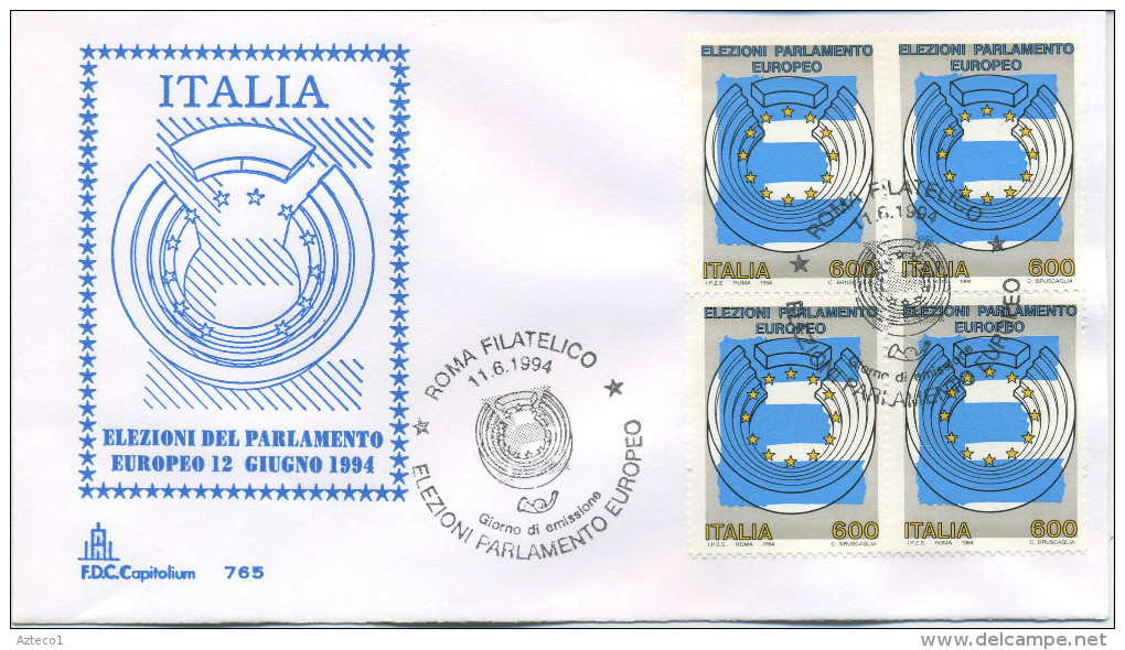 ITALIA - FDC  CAPITOLIUM  1994 -  ELEZIONI PARLAMENTO EUROPEO - QUARTINA - ANNULLO SPECIALE - FDC