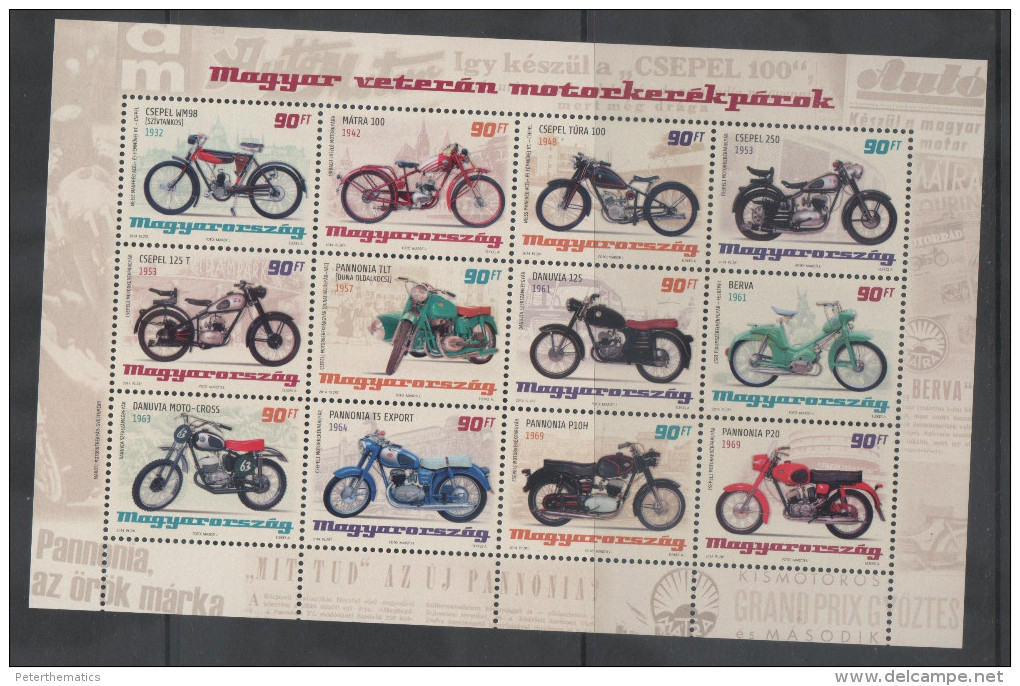 HUNGARY, 2014, MNH, MOTORBIKES, SHEETLET, EMBOSSED - Motos