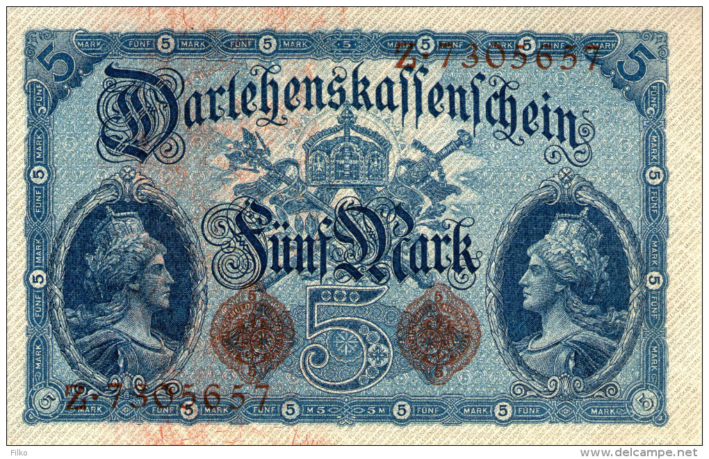 Germany,5 Mark,5.8.14,P.47b, Serie: Z.7305657, 7 Stellig,see Scan - 5 Mark