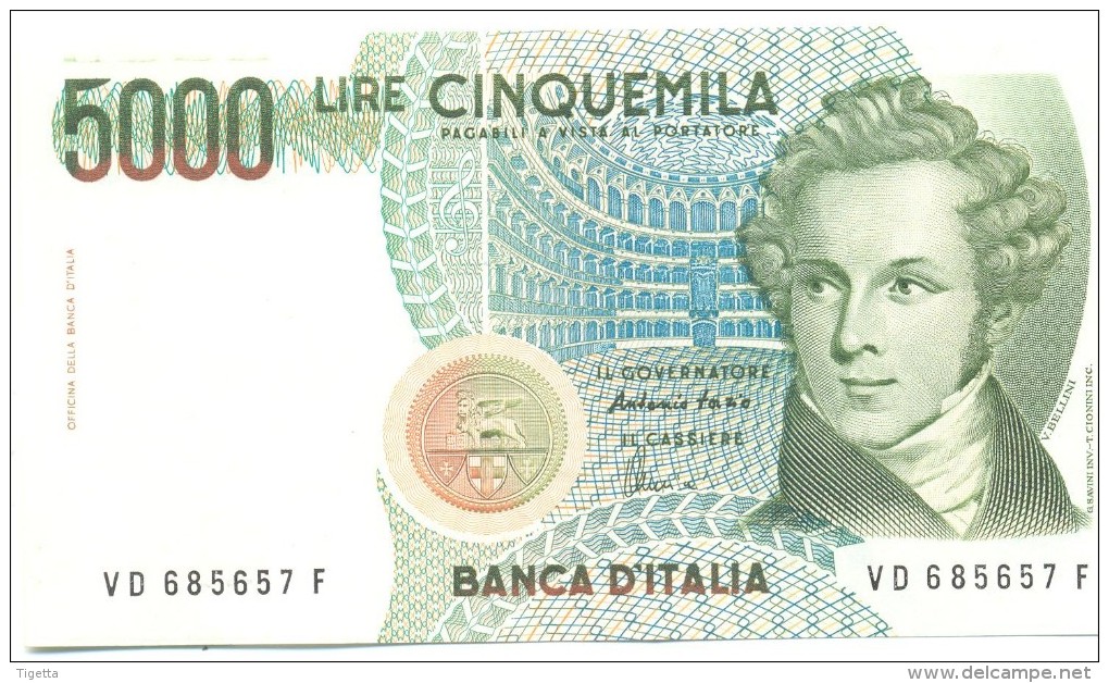 ITALIA BANCONOTA DA LIRE 5000  BELLINI SERIE VD 685657  F   FDS - 5000 Lire