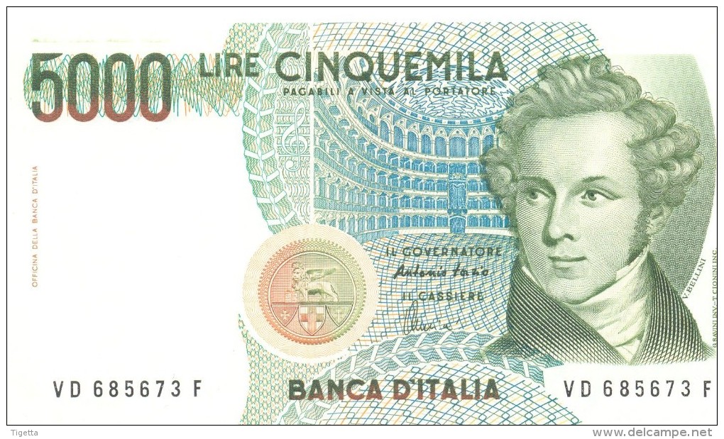 ITALIA BANCONOTA DA LIRE 5000  BELLINI SERIE VD 685673  F   FDS - 5000 Lire