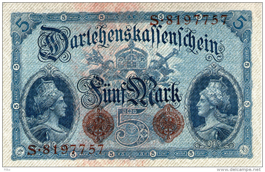 Germany,5 Mark,5.8.14,P.47b, Serie: S.8197757, 7 Stellig,see Scan - 5 Mark