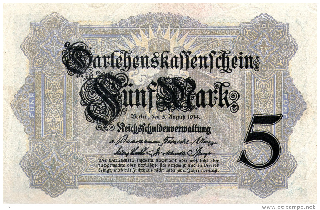 Germany,5 Mark,5.8.14,P.47b, Serie: S.8197757, 7 Stellig,see Scan - 5 Mark