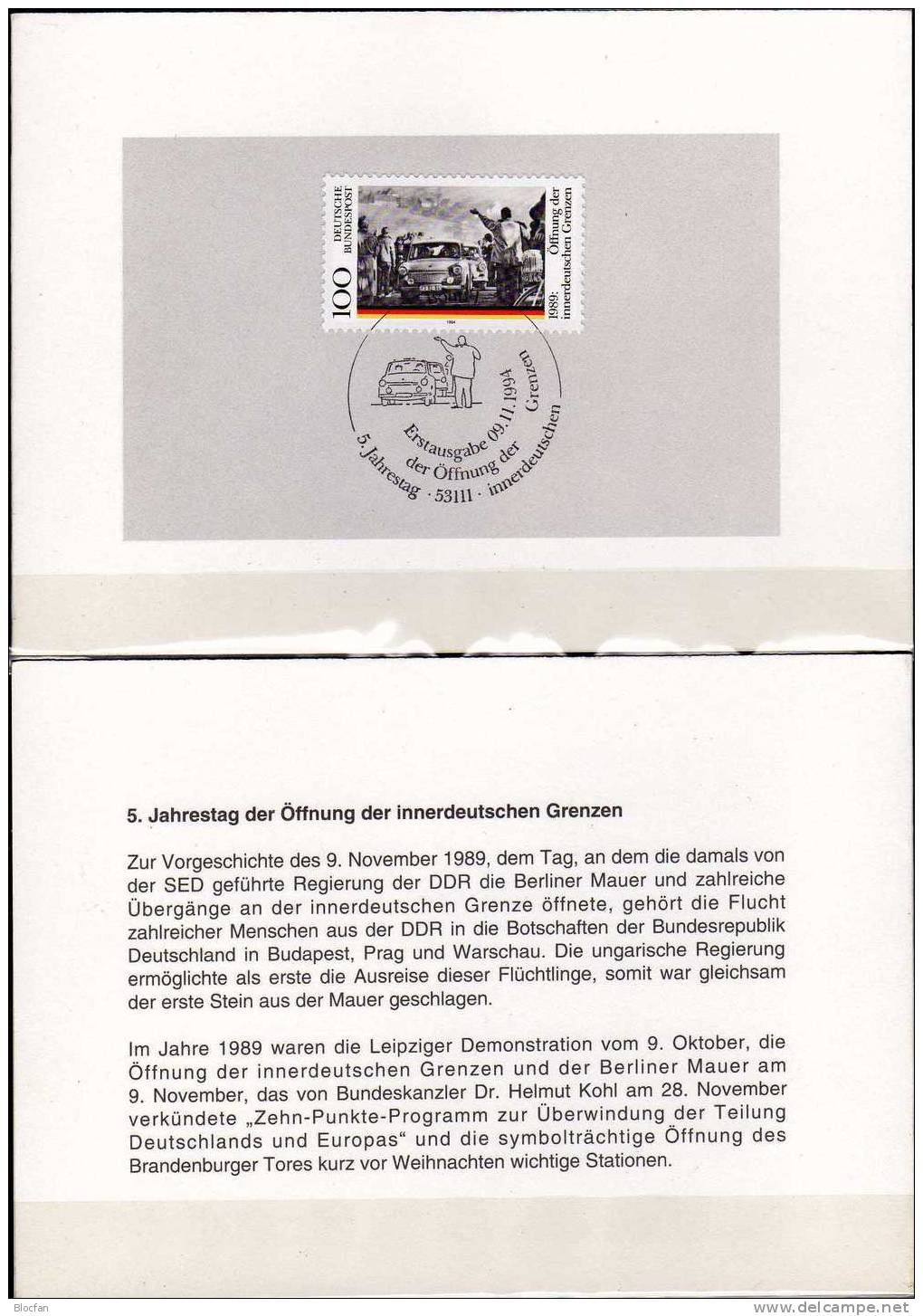 Fall Der Mauer In Berlin 1989 Ministerkarte BRD 1769 Als MK O 5€ Fahne Auto Grenz-Übergang Flag Card Document Of Germany - Autres & Non Classés