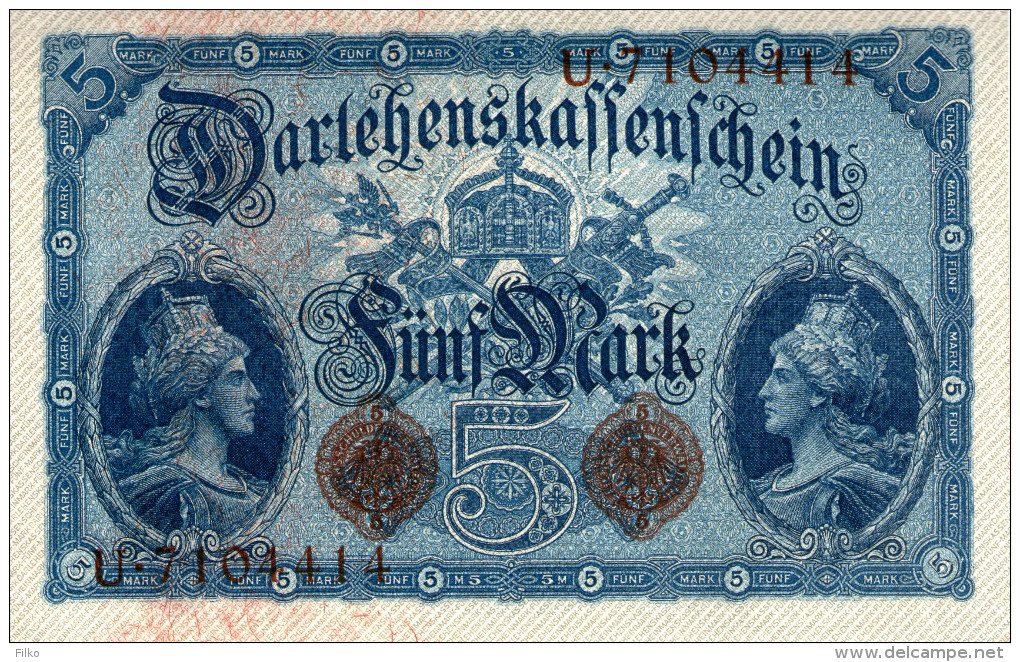 Germany,5 Mark,5.8.14,P.47b(Ro54b),serie: U.7104414, 7 Stellig,as Scan - 5 Mark