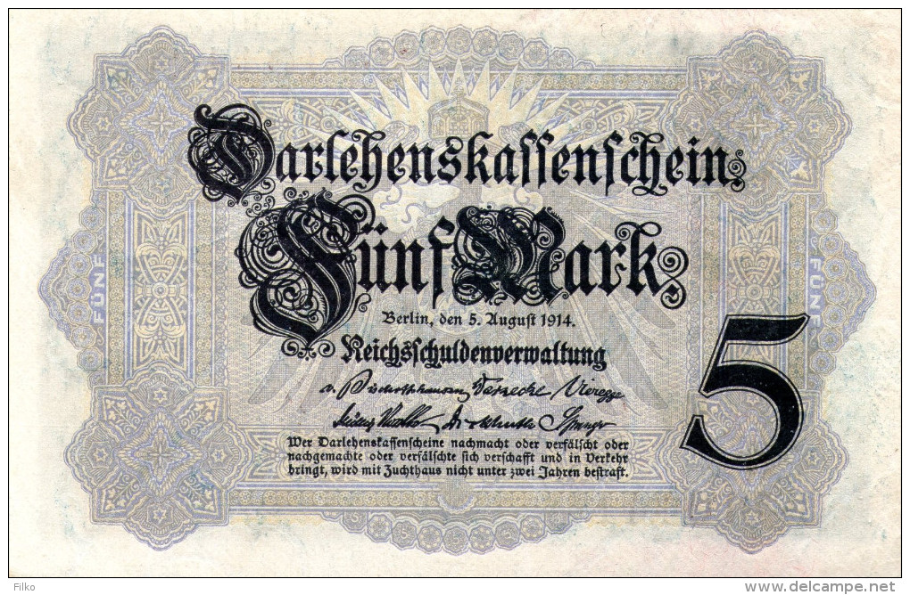 Germany,5 Mark,5.8.14,P.47b(Ro54b),serie: U.7104414, 7 Stellig,as Scan - 5 Mark