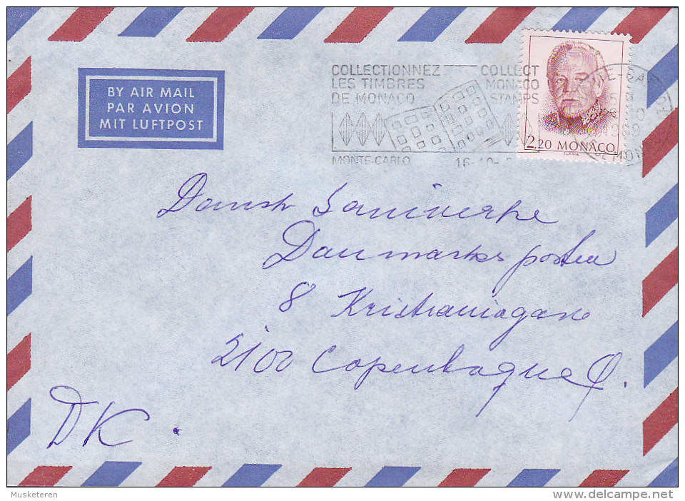 Monaco Airmail Par Avion Flamme "Collectionnez Timbre" MONTE-CARLO 1989 Cover Lettre Rainier III. Timbre - Briefe U. Dokumente