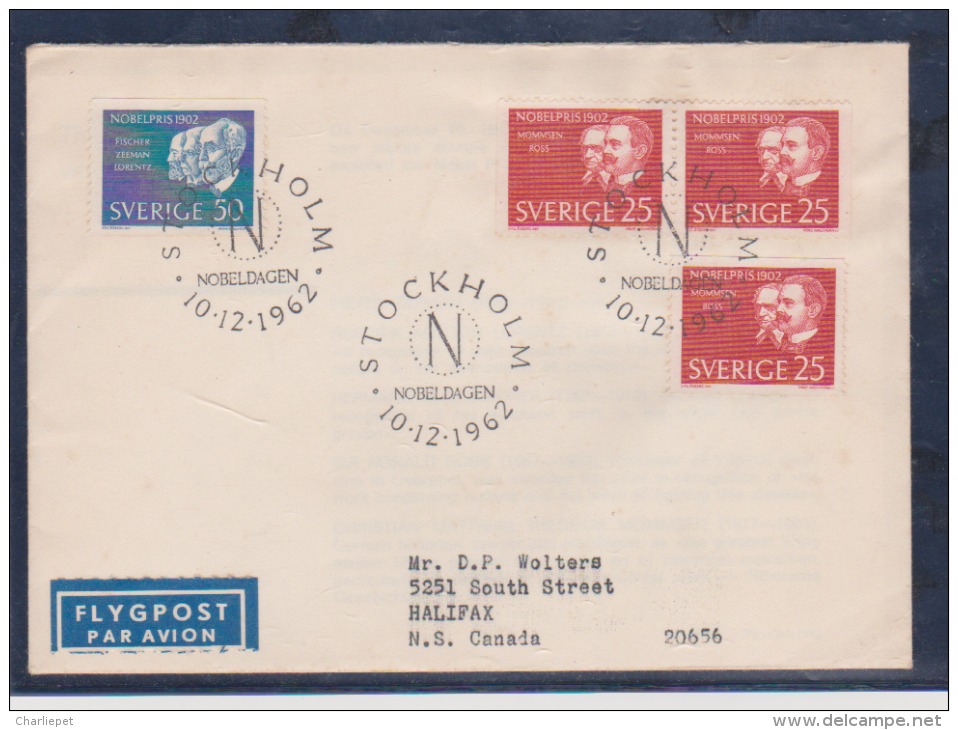 Sweden Scott # 617-619 Registed FDC 1962 Nobel Prize Winner - FDC