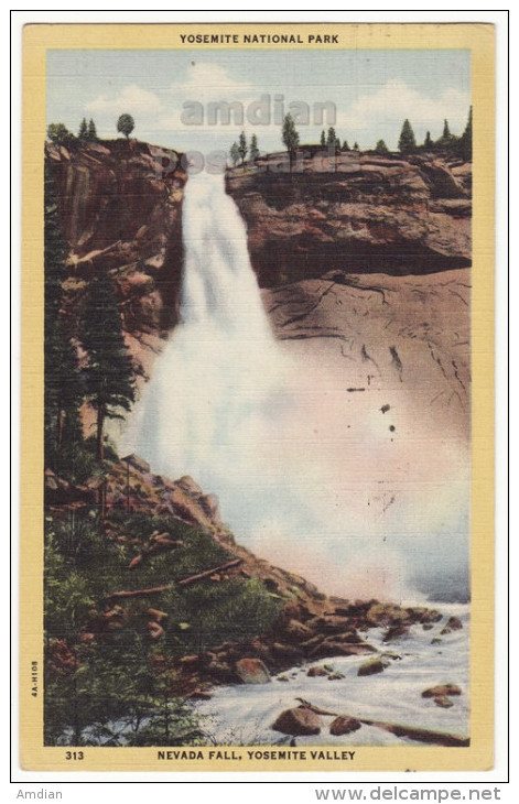 USA, YOSEMITE NATIONAL PARK CA ~ NEVADA FALL, YOSEMITE VALLEY C1940s Vintage California Postcard - USA National Parks