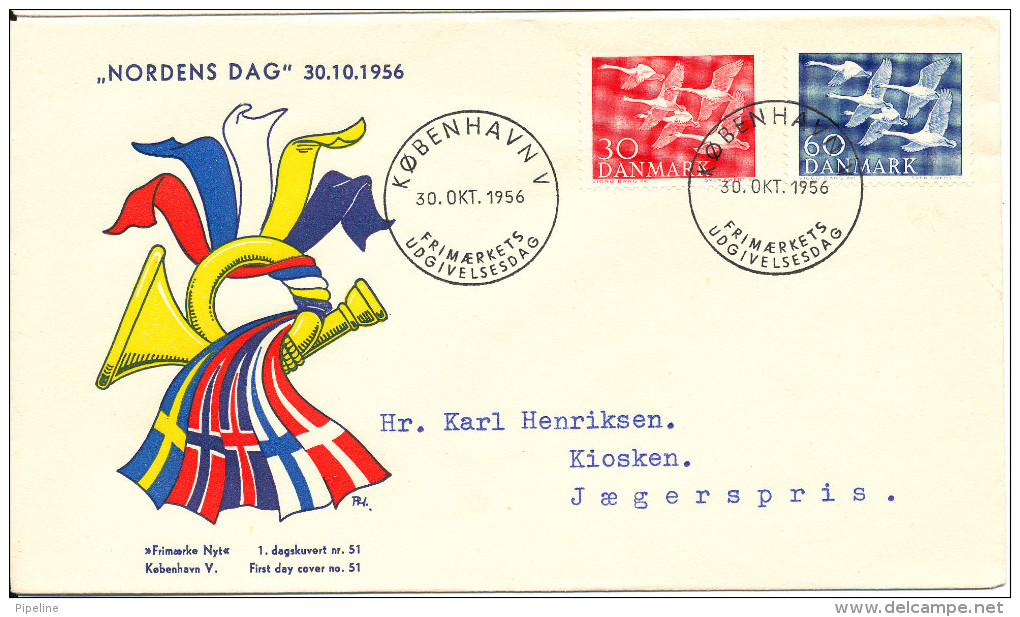 Denmark FDC Nordic Cooperating Nordic Day 30-10-1956 With Cachet - FDC