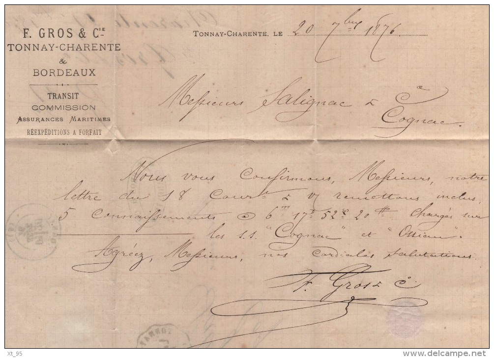 Convoyeur Station Tonnay Charente - 16 - Charente - 20 Sept 1876 - Poste Ferroviaire