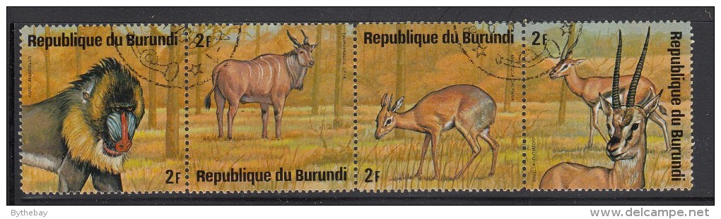 Burundi Used Scott #480 Strip Of 4 2fr Mandrill, Eland, Salt`s Dik-dik, Thomson`s Gazelles - Wildlife - Oblitérés