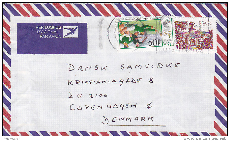 South Africa Lugpos Airmail Par Avion DURBAN Cover Brief To Denmark Rugby Stamp - Poste Aérienne