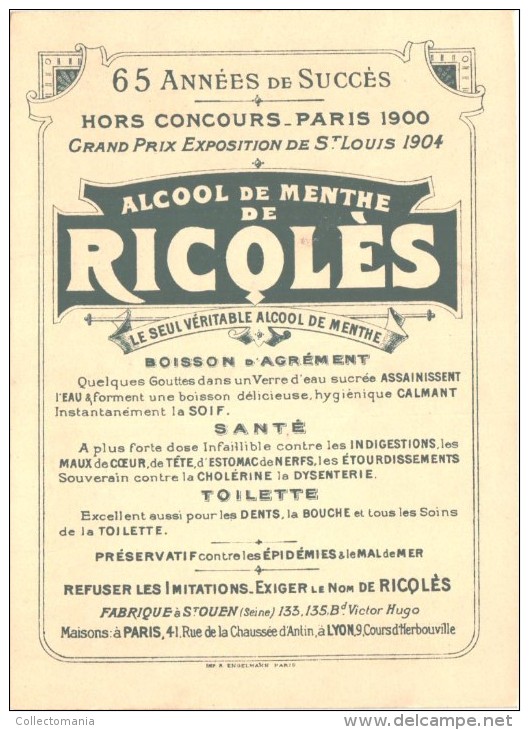 10 Cartes Anno 1900 PUB RICQLES Chromos Superbe Litho - Enfants Chansons Musique GERBAULT - Collezioni