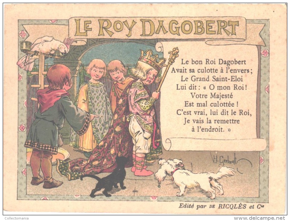 10 Cartes Anno 1900 PUB RICQLES Chromos Superbe Litho - Enfants Chansons Musique GERBAULT - Collezioni