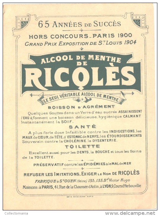 10 Cartes Anno 1900 PUB RICQLES Chromos Superbe Litho - Enfants Chansons Musique GERBAULT - Collections