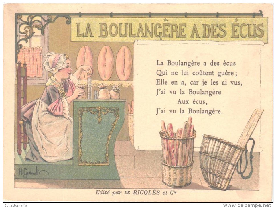 10 Cartes Anno 1900 PUB RICQLES Chromos Superbe Litho - Enfants Chansons Musique GERBAULT - Collections