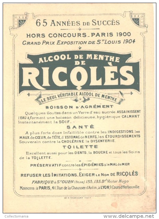 10 cartes anno 1900 PUB RICQLES chromos superbe litho - enfants chansons musique GERBAULT