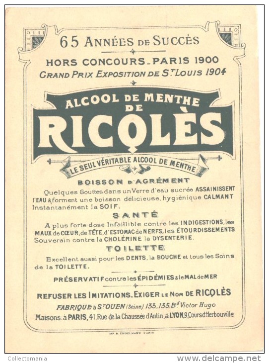 10 cartes anno 1900 PUB RICQLES chromos superbe litho - enfants chansons musique GERBAULT