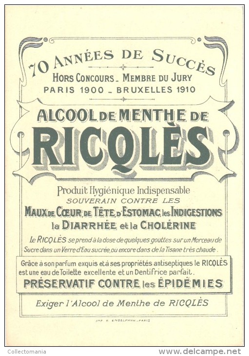 10 cartes anno 1900 PUB RICQLES chromos superbe litho - ill. PREJELAN - impr ENGELMAN - ART Nouveau mode