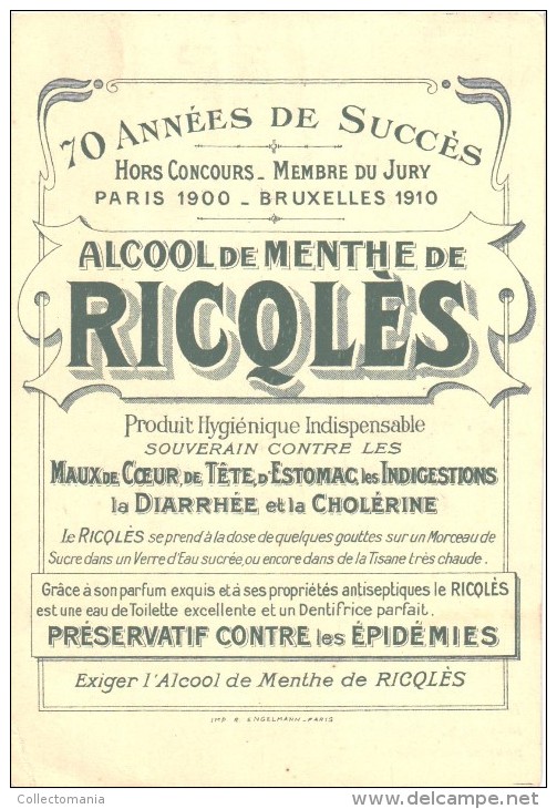 10 cartes anno 1900 PUB RICQLES chromos superbe litho - ill. PREJELAN - impr ENGELMAN - ART Nouveau mode