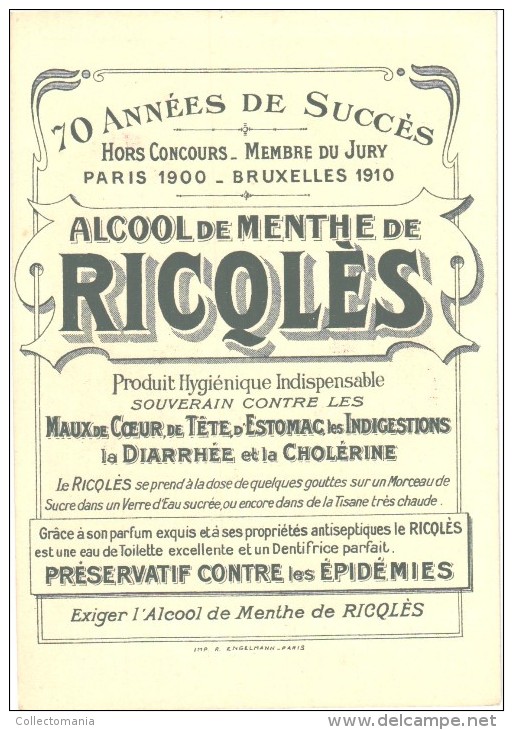 10 cartes anno 1900 PUB RICQLES chromos superbe litho - ill. PREJELAN - impr ENGELMAN - ART Nouveau mode