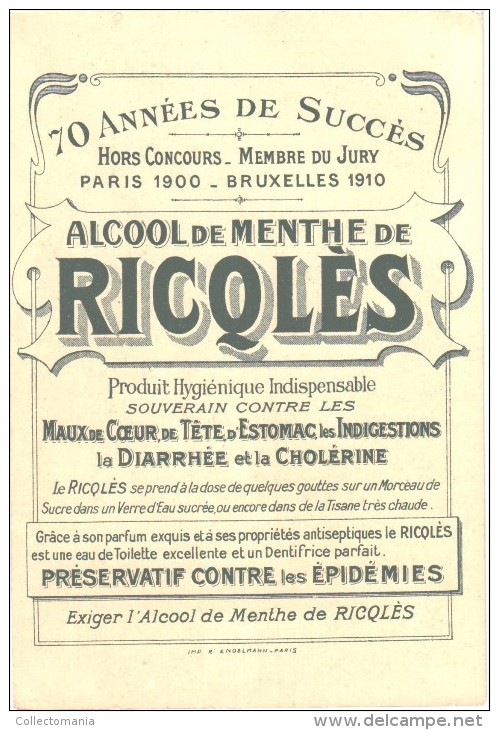 10 cartes anno 1900 PUB RICQLES chromos superbe litho - ill. PREJELAN - impr ENGELMAN - ART Nouveau mode