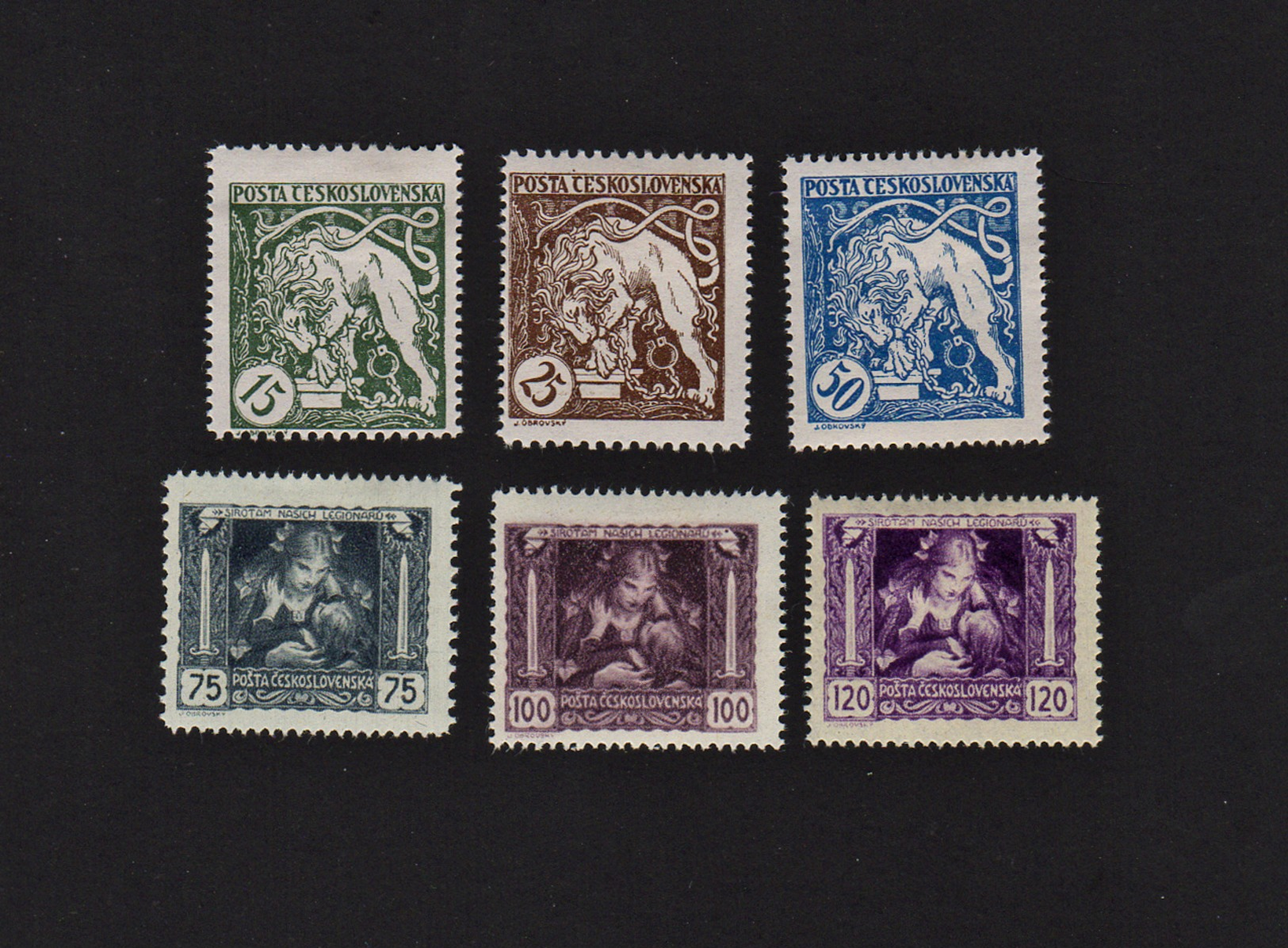 B4701 Czechoslovakia 1919 Semi Postal 6 Stamps ( Sc# B124-B129  ) MH - Unused Stamps
