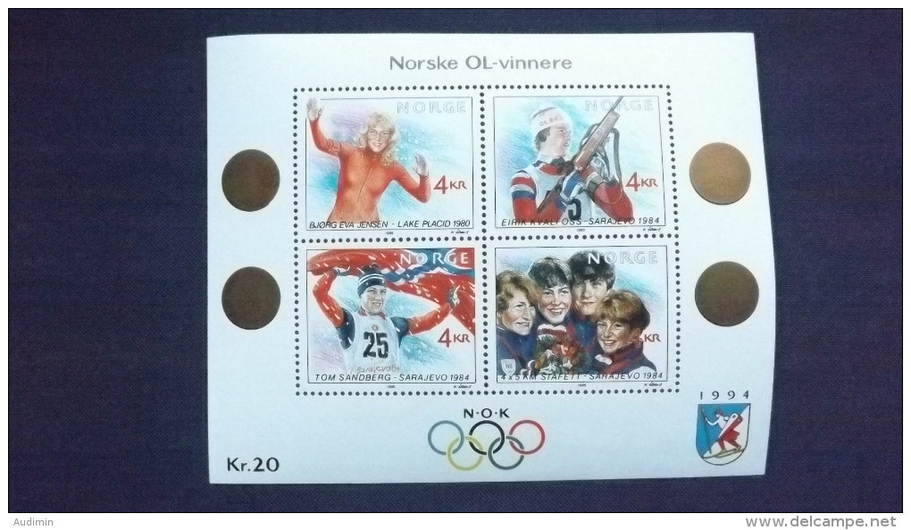 Norwegen 1027/30 Block 12 **/mnh, Olympische Winterspiele 1994, Lillehammer - Norwegische Olympiasieger - Blokken & Velletjes
