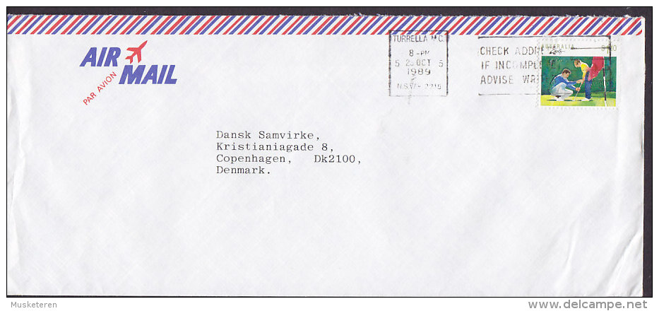 Australia Airmail Par Avion Slogan "TURELLA 1989 Cover $1.10 Golf Stamp - Cartas & Documentos