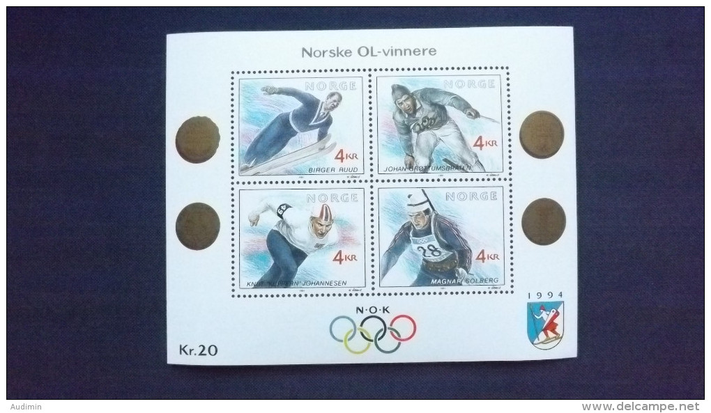 Norwegen 1074/7 Block 16 **/mnh, Olympische Winterspiele 1994, Lillehammer - Norwegische Olympiasiege - Blocs-feuillets