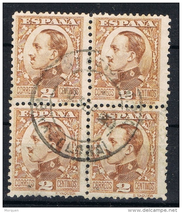 Bloques 4 Sellos 2 Cts Alfonso XIII Vaquer, Fechador Estacion M.Z.A.  BARCELONA,  Num 490a º - Usados