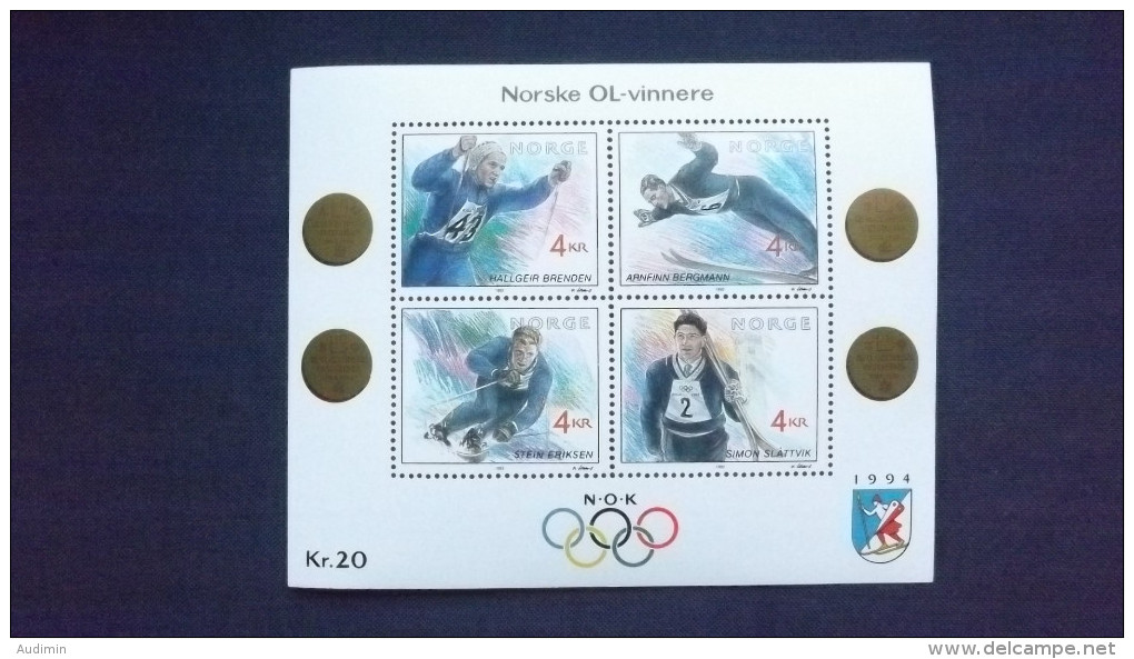 Norwegen 1090/3 Block 17 **/mnh, Olympische Winterspiele 1994, Lillehammer - Norwegische Olympiasiege - Blocs-feuillets