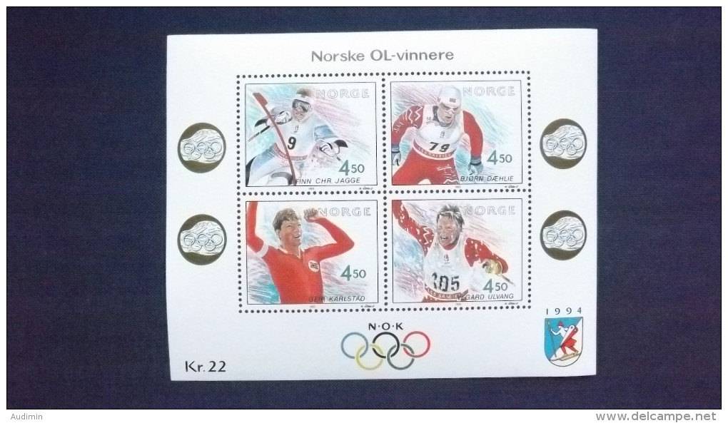 Norwegen 1119/22 Block 19 **/mnh, Olympische Winterspiele 1994, Lillehammer - Norwegische Olympiasieger - Blokken & Velletjes