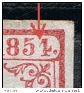 Sello 4 Cuartos 1854, VARIEDAD Impresion, Papel Azul Grueso, Num 33Ait º - Usados