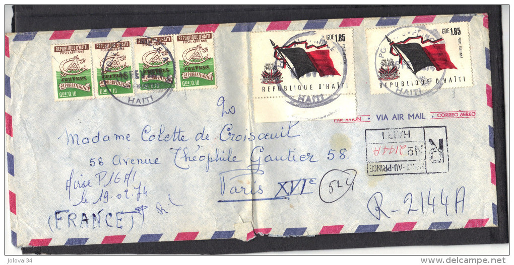 HAITI - Lettre Recommandée Avion N° 2144A Port Au Prince Pour  Paris  16/2/1974 - Haití