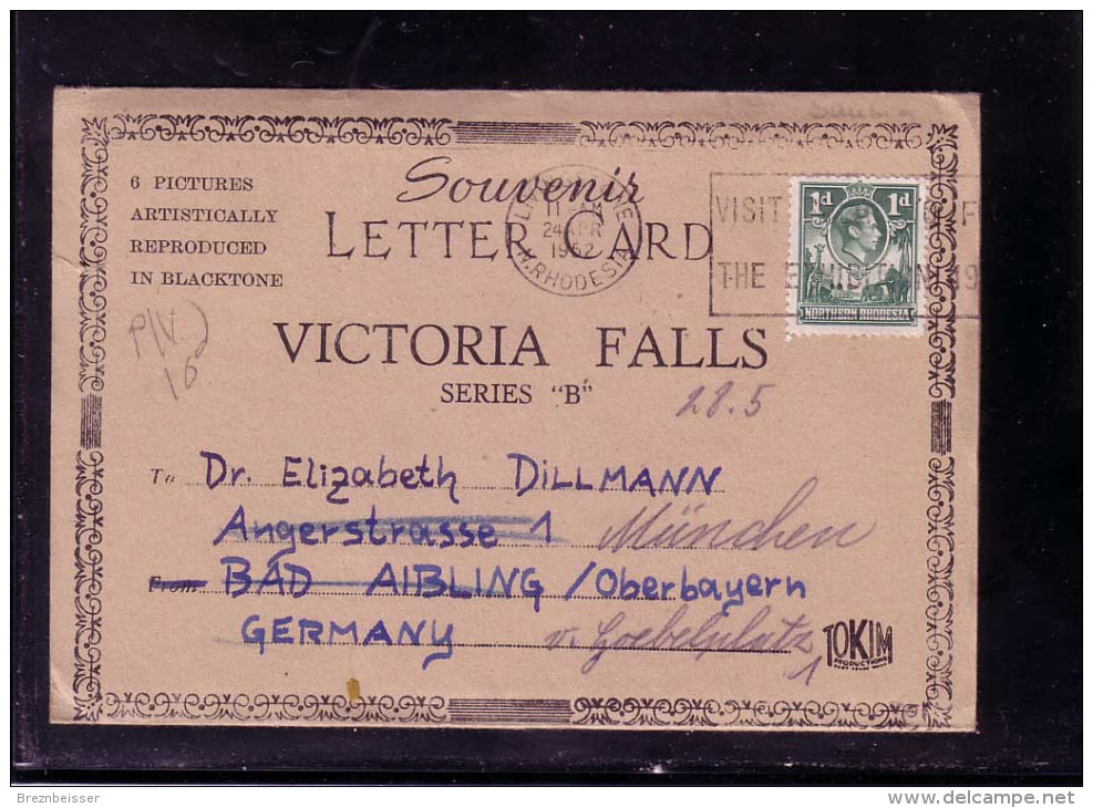 Bedarfspost Lettercard Victoria Falls V. 24.4.1952    Northern Rhodesia - Zimbabwe