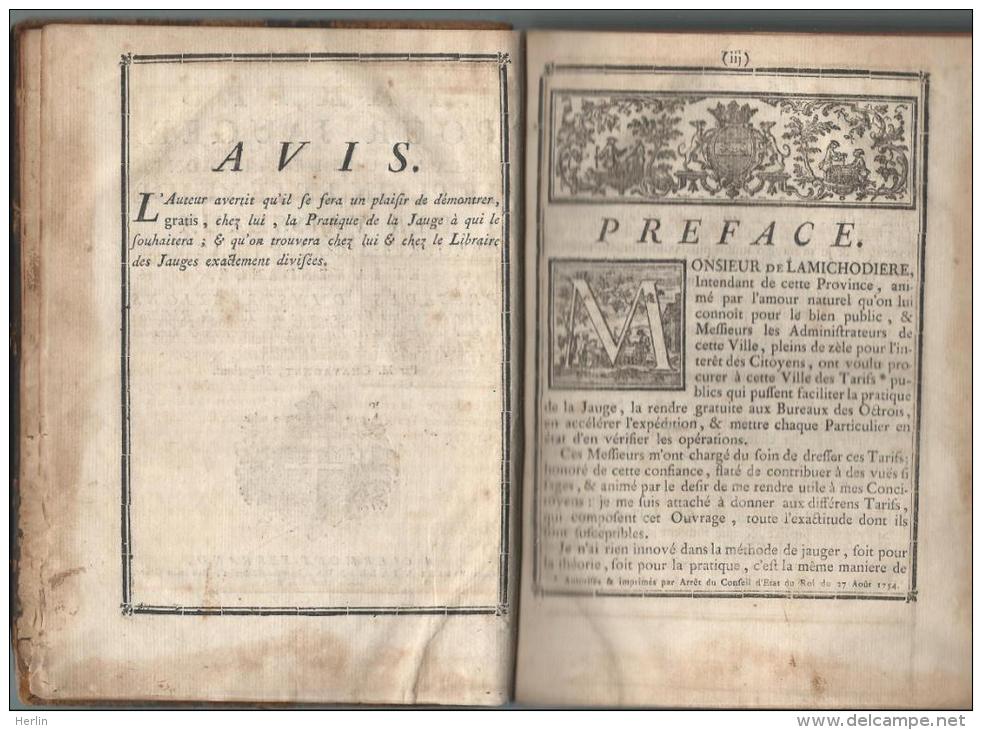 CHAVAGNAT Guillaume - Tarifs Pour Jauger, à La Mesure De Clermont, Le Plein Et Le Vuide Des Vaisseaux - 1755 - Très RARE - 1701-1800