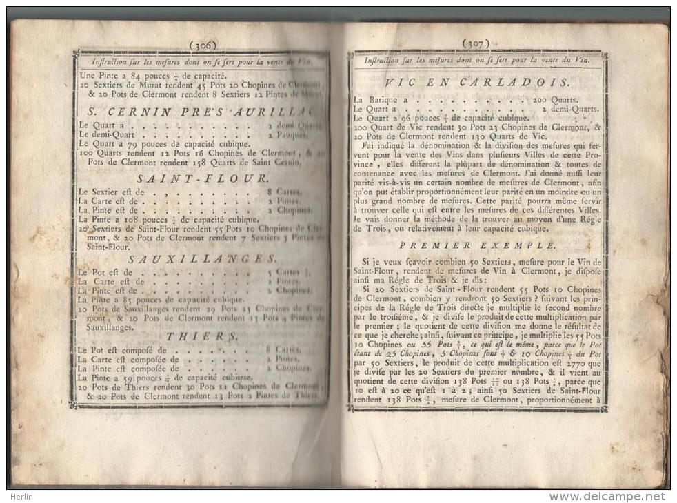 CHAVAGNAT Guillaume - Tarifs pour jauger, à la mesure de Clermont, le plein et le vuide des vaisseaux - 1755 - très RARE