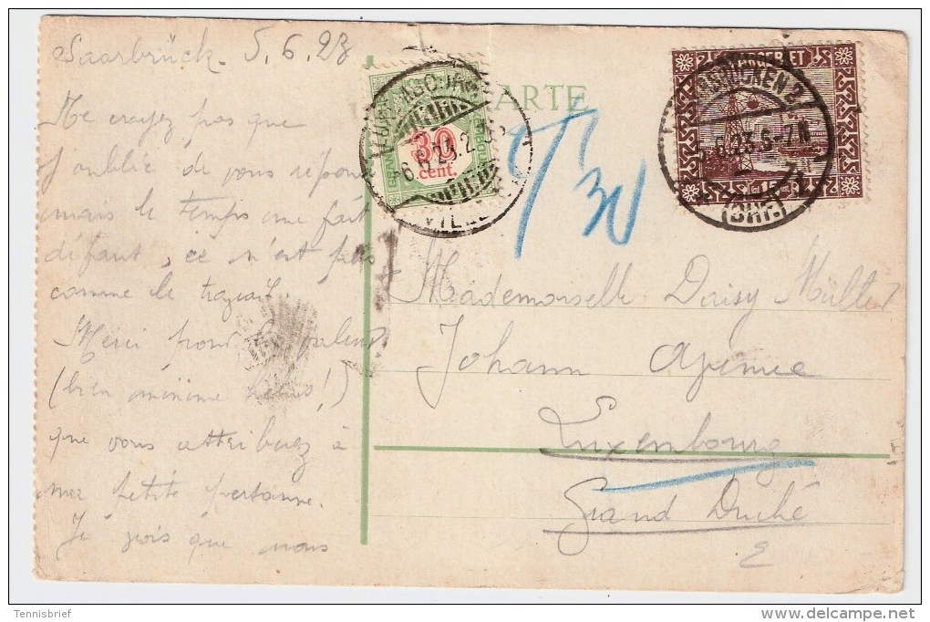 Luxemburg, 1923, Porto Auf Karte Saarland , #1117 - Impuestos