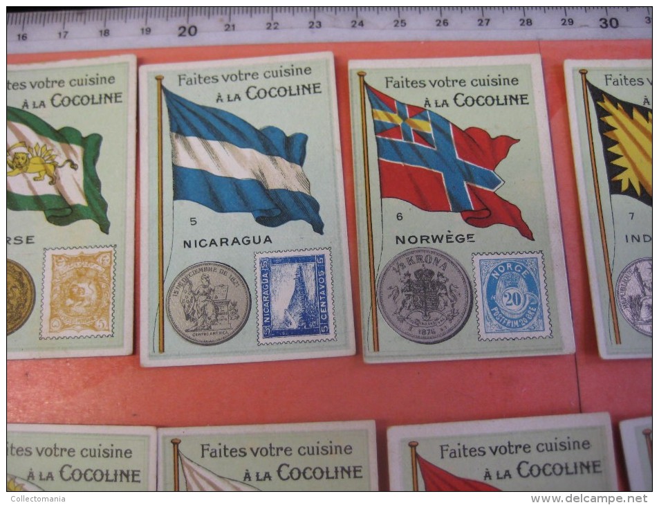 48 Chromos Nrs 1-50 - Cocoline, Usines J.E.De Bruyn, Termonde Dendermonde,  Cond. PRIMA Flag Money & Coin, Backside Map - Other & Unclassified