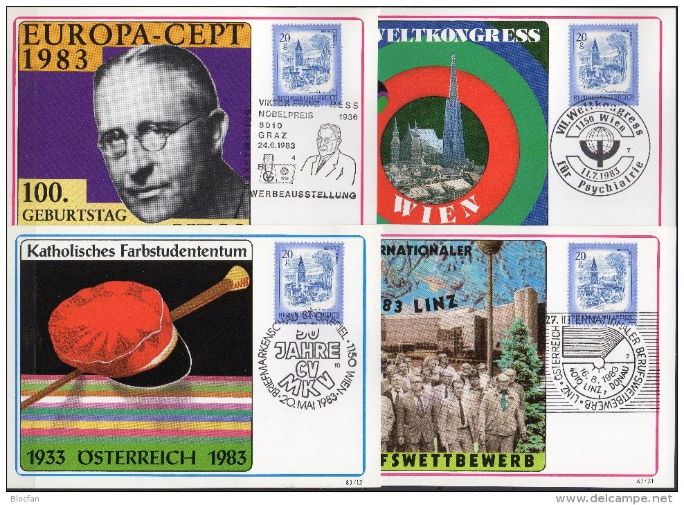 Maximum-Karte 1983 Österreich 1649 Freistadt 4 Karten O 15€ EXPO SST Berufe Studenten Psychiatrie CEPT Cards Of Austria - Bourses & Salons De Collections