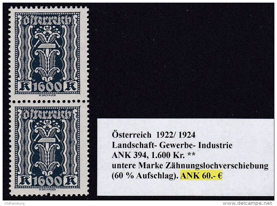 Österreich 1922, ANK 394, Zähnungslochverschiebung ** Postfrisch - Ungebraucht